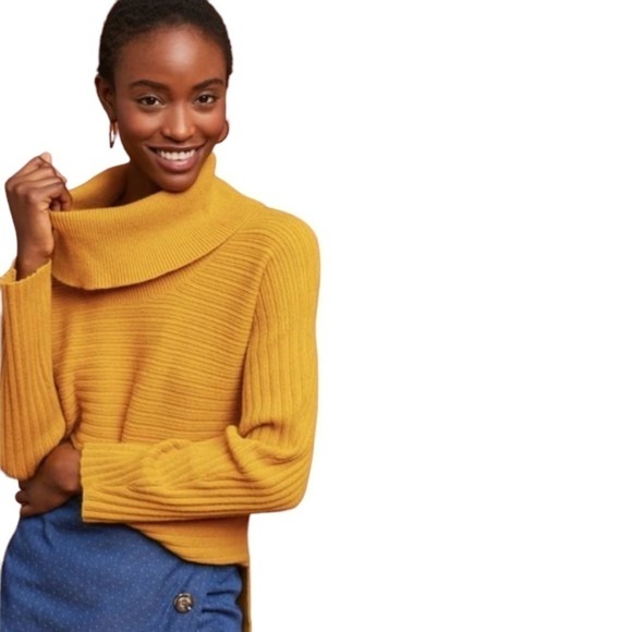 MOTH x ANTHROPOLOGIE Mustard Brenta Cowl Neck Sweater - Picture 1 of 10